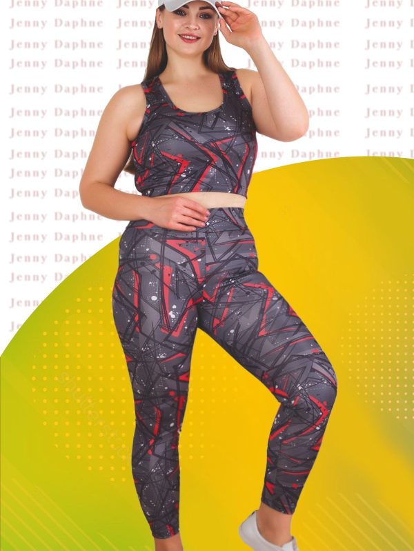 Lady Büyük Beden Fitness Tayt Crop Sporcu Takımı 1508 - 2XL