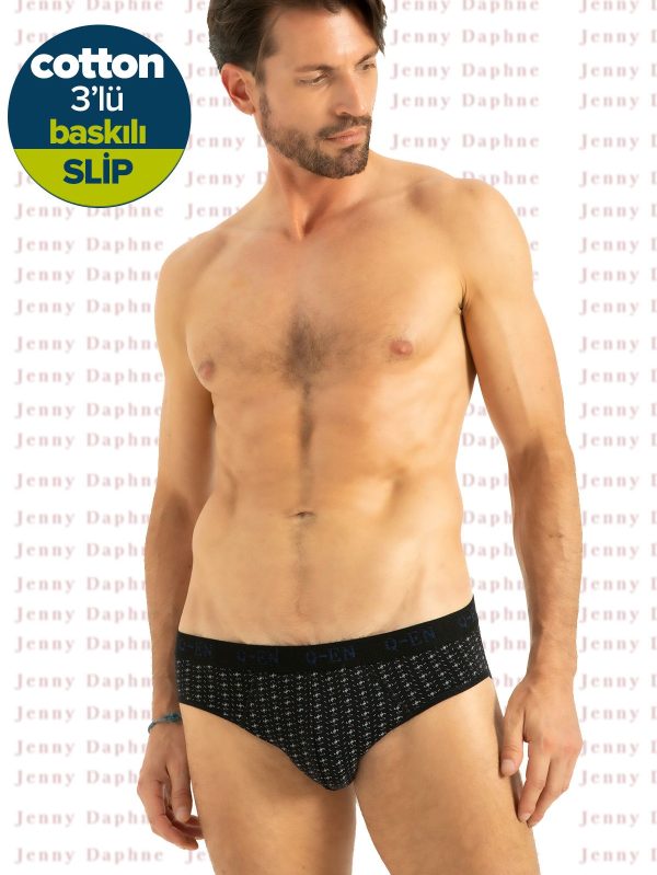 %100 Cotton Erkek Compact Cotton Baskılı Slip 3 Adet Q-EN 523 - 2XL
