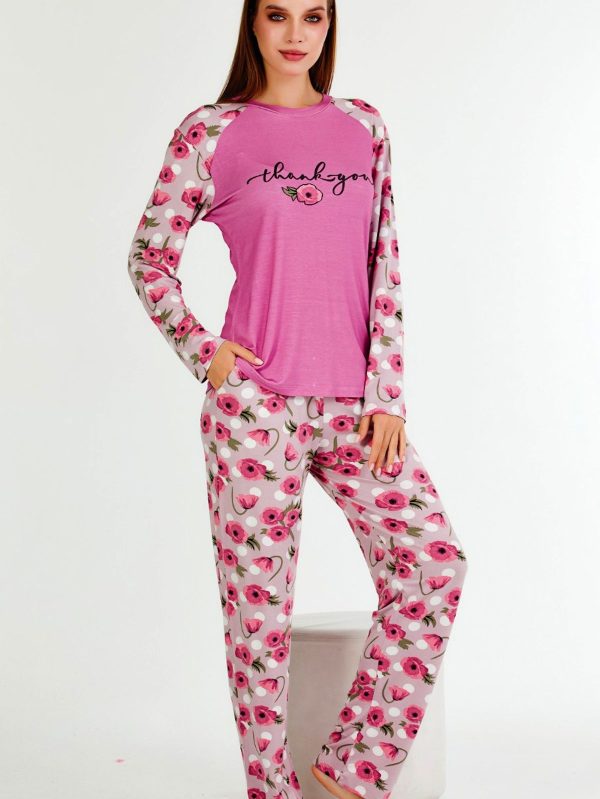 Lady Uzun Kollu Çiçek Desenli Viskon Kumaş Pijama Takımı Lady 11635 - L