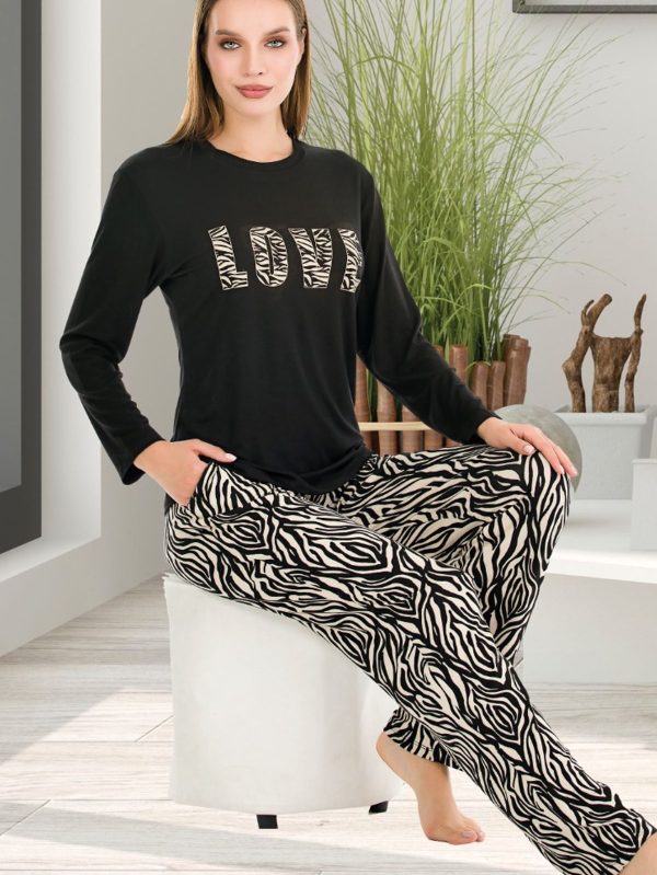 Lady Uzun Kollu Desenli Viskon Kumaş Pijama Takımı Lady 11645 - Görsel 2