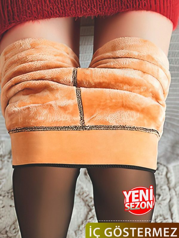 Sıcak Tutan Ten Görünümlü Termal Içli Peluş Polarlı Peluş Külotlu Çorap - Görsel 6