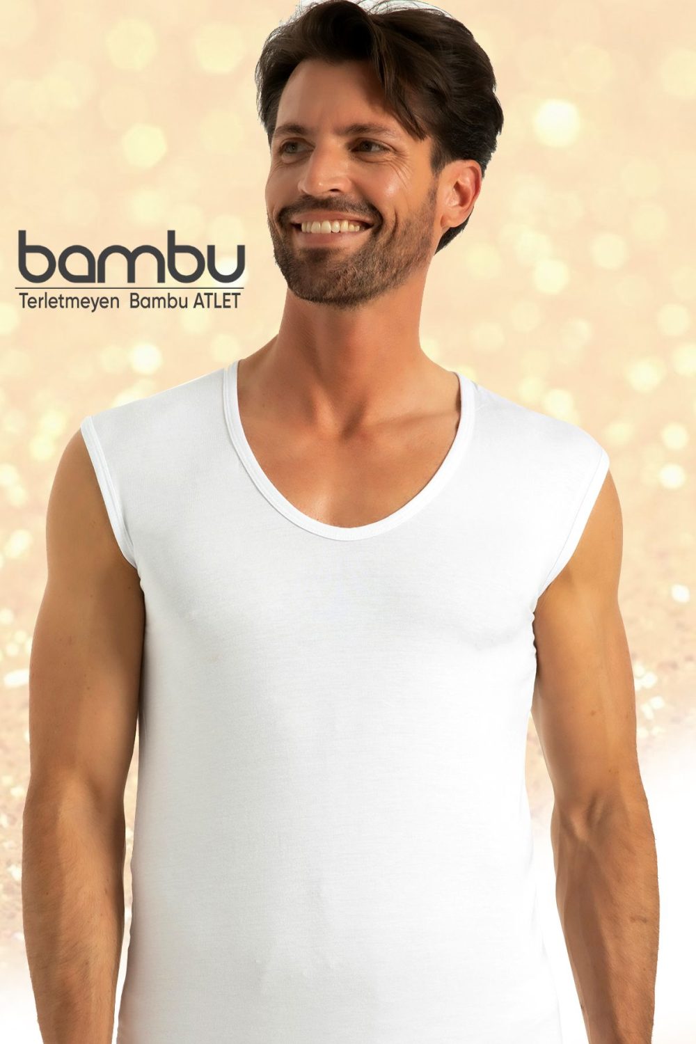 Terleme Yapmayan Sıfır Kol V Yaka Bambu Erkek Atlet QEN 601