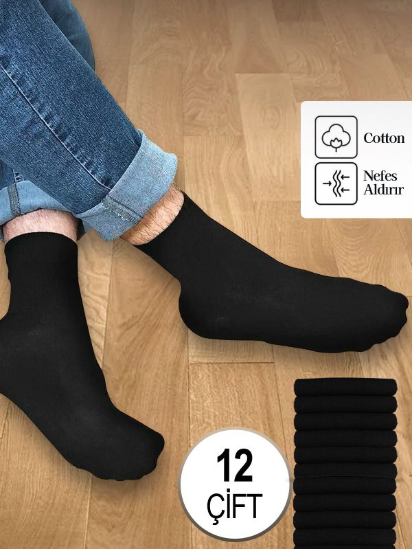 12 ÇİFT EKONOMİK PAMUKLU DÜZ ERKEK SOKET ÇORAP
