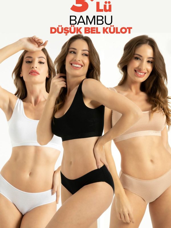 Kadın Yumuşak İz Yapmayan BAMBU 3 lü Düşük Bel Külot QEN 905 - L
