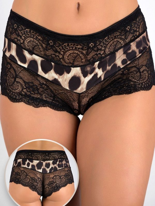 Yüksel Bel Tül Detaylı Leopar Desenli Dantelli Külot 915 - XL