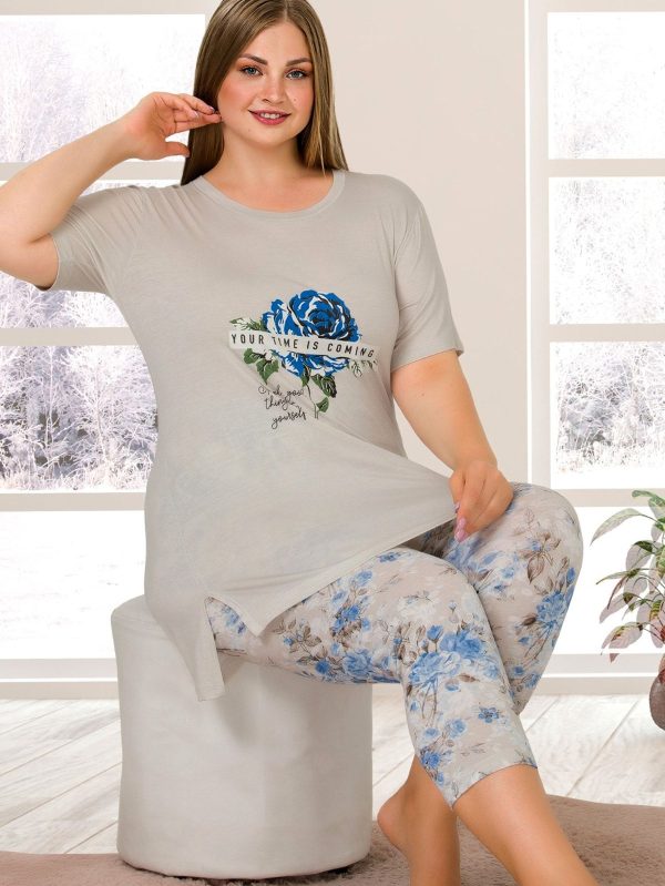 Lady Büyük Beden Kısa Kollu Kapri Pijama Takımı 10664 - 3XL