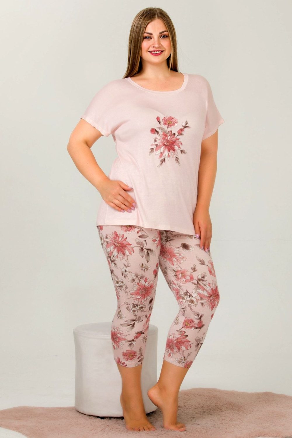Büyük Beden Kısa Kollu Kapri Pijama Takımı 10661