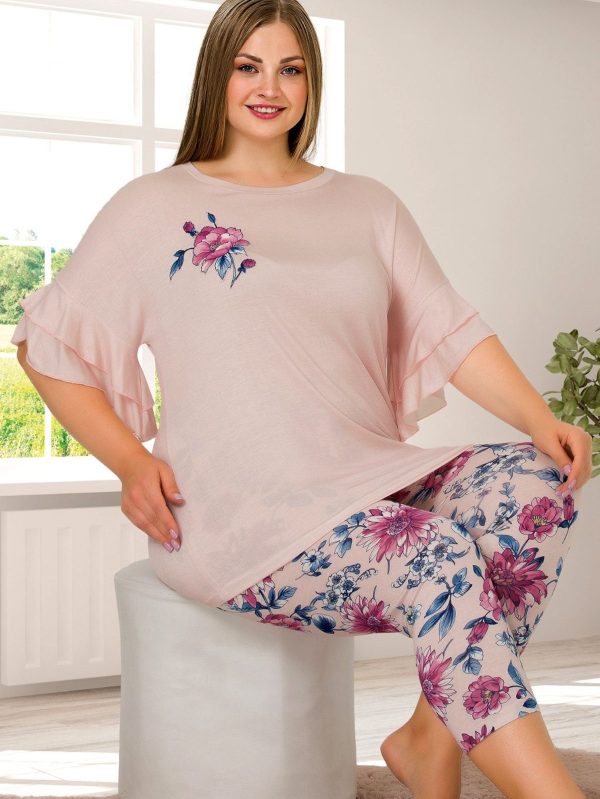 Lady Büyük Beden Kısa Kollu Kapri Pijama Takımı 10657 - 3XL