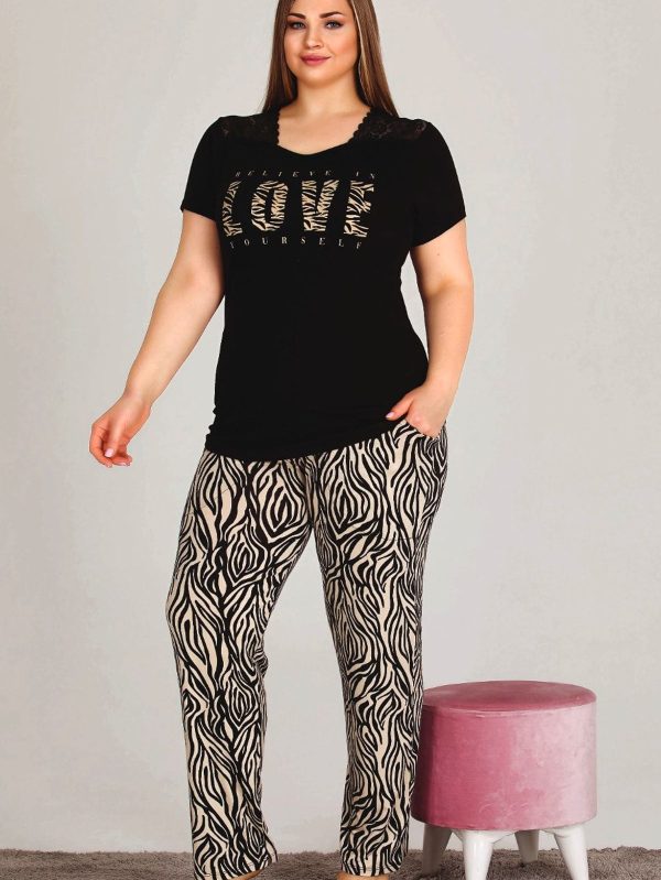 Kısa Kollu Büyük Beden Pijama Takımı - 2XL