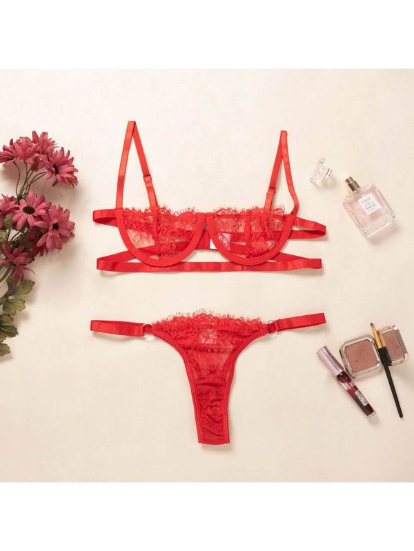 Stefani Bralet Çiçek Dantelli Balenli Sütyen Takımı + Süpriz Takı Hediyeli - 75