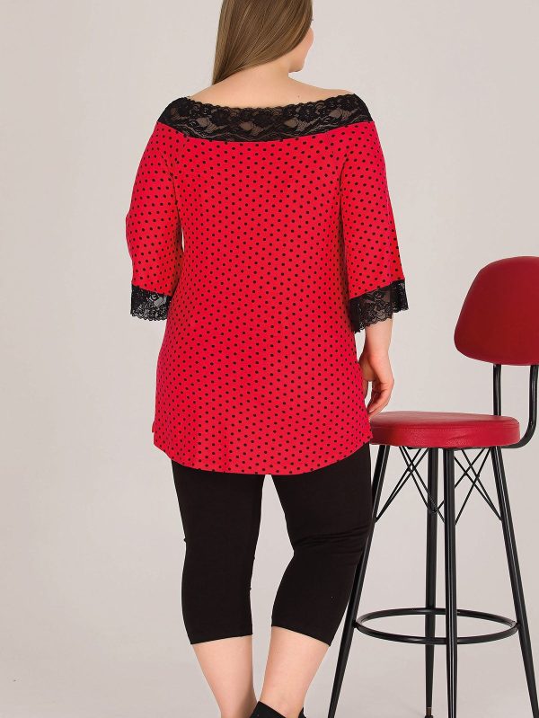 Lady Büyük Beden Kırmızı Kısa Kollu Kapri Pijama Takımı 10572 - 4XL