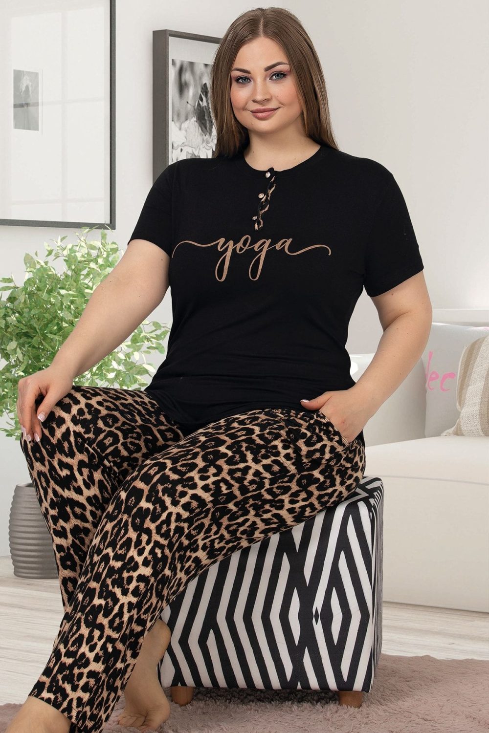 Lady Büyük Beden Kısa Kollu Uzun Pijama Takımı 10850