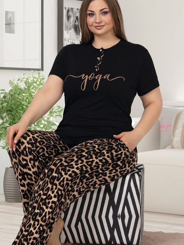 Lady Büyük Beden Kısa Kollu Uzun Pijama Takımı 10850 - 2XL