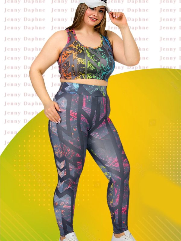 Lady Büyük Beden Crop Fitnes Aerobik Yoga Spor Takımı 1503 - 3XL