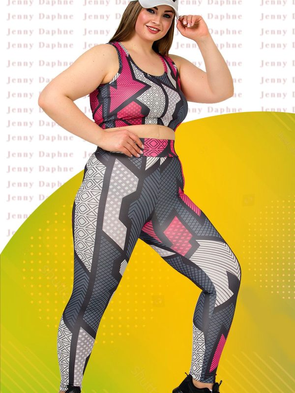 Lady Büyük Beden Fitness Tayt Crop Sporcu Takımı 1505 - 4XL