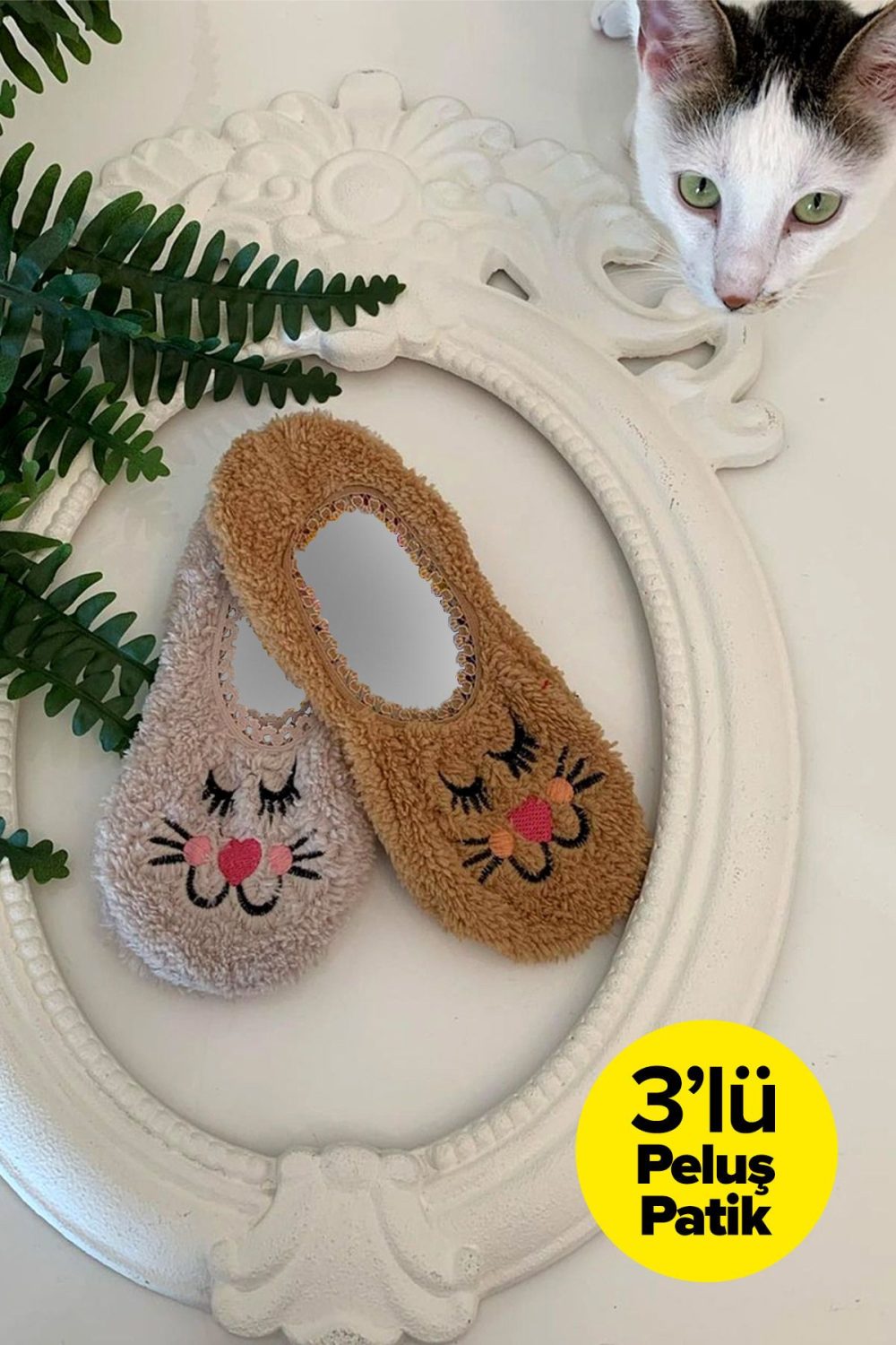 3 Çift KADIN Peluş Babet Kışlık Kalın Ev Çorabı