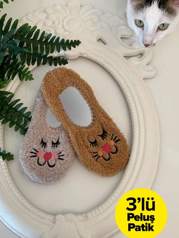 3 Çift KADIN Peluş Babet Kışlık Kalın Ev Çorabı