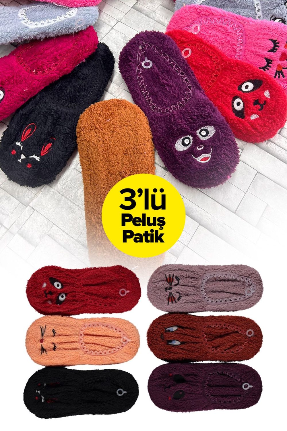 3 Çift KADIN Peluş Babet Kışlık Kalın Ev Çorabı - Görsel 3