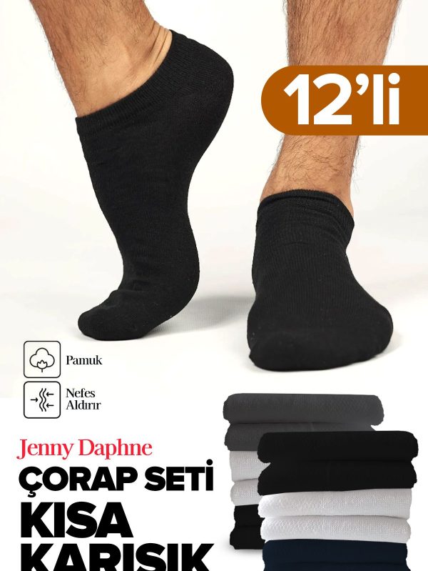 12 Çift Ekonomik Basic Model Pamuklu Patik Kısa Bilek Çorap