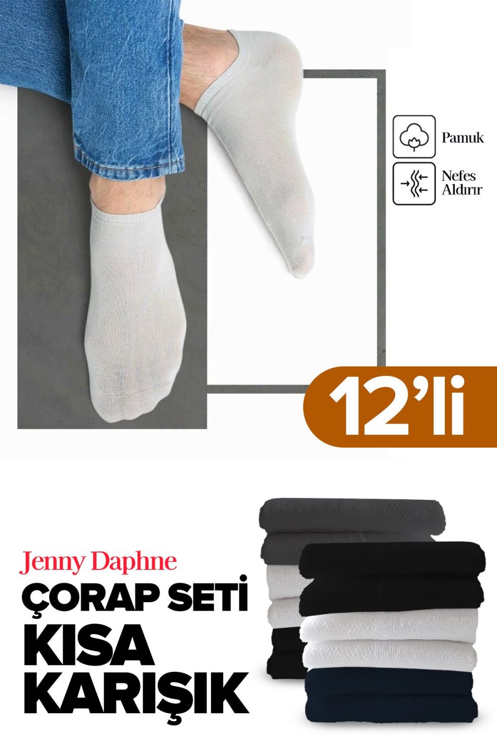 12 Çift Ekonomik Basic Model Pamuklu Patik Kısa Bilek Çorap - Görsel 2