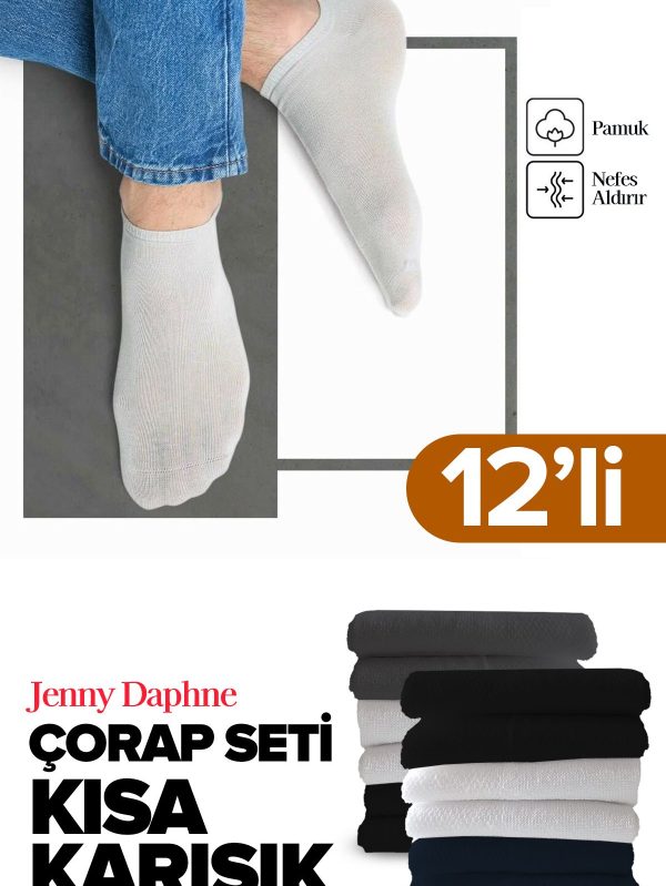 12 Çift Ekonomik Basic Model Pamuklu Patik Kısa Bilek Çorap - Görsel 2