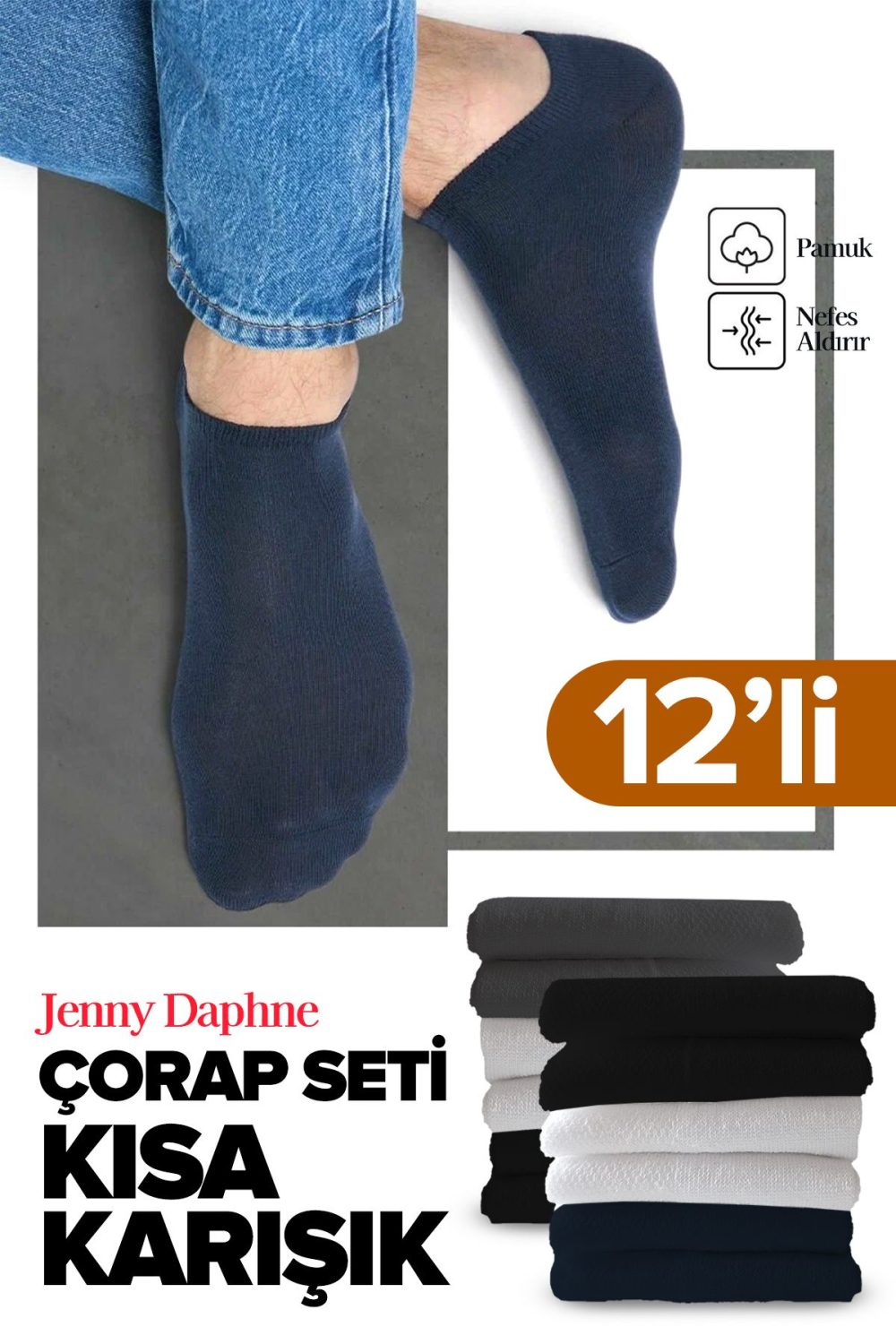 12 Çift Ekonomik Basic Model Pamuklu Patik Kısa Bilek Çorap - Görsel 3