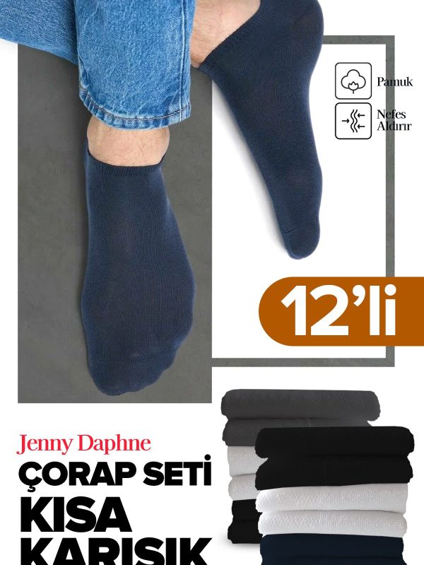 12 Çift Ekonomik Basic Model Pamuklu Patik Kısa Bilek Çorap - Görsel 3