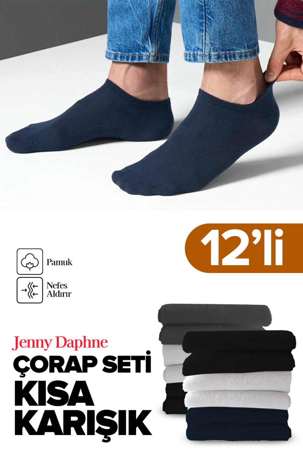 12 Çift Ekonomik Basic Model Pamuklu Patik Kısa Bilek Çorap - Görsel 4