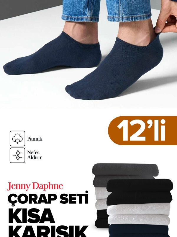 12 Çift Ekonomik Basic Model Pamuklu Patik Kısa Bilek Çorap - Görsel 4
