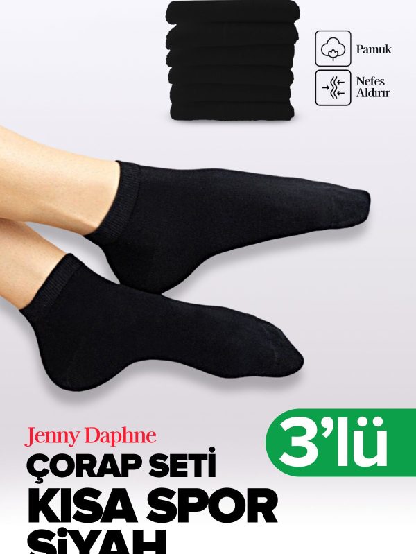 3 Çift Ekonomik Basic Model Pamuklu Patik Kısa Bilek Çorap - Görsel 2