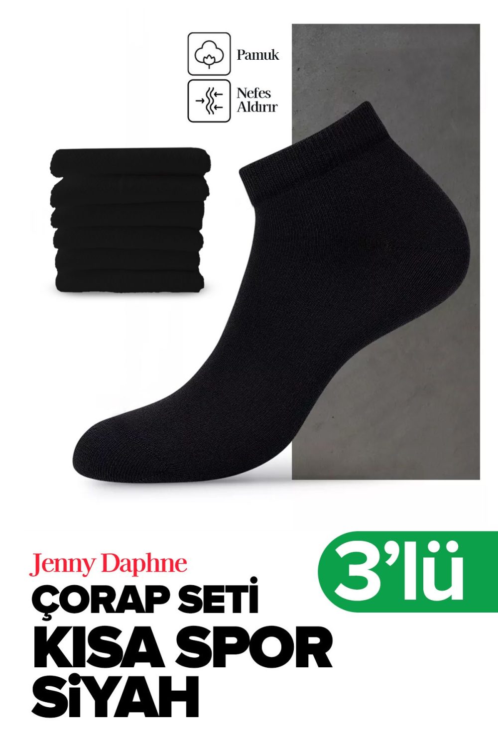 3 Çift Ekonomik Basic Model Pamuklu Patik Kısa Bilek Çorap - Görsel 3