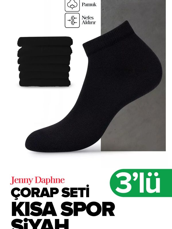 3 Çift Ekonomik Basic Model Pamuklu Patik Kısa Bilek Çorap - Görsel 3