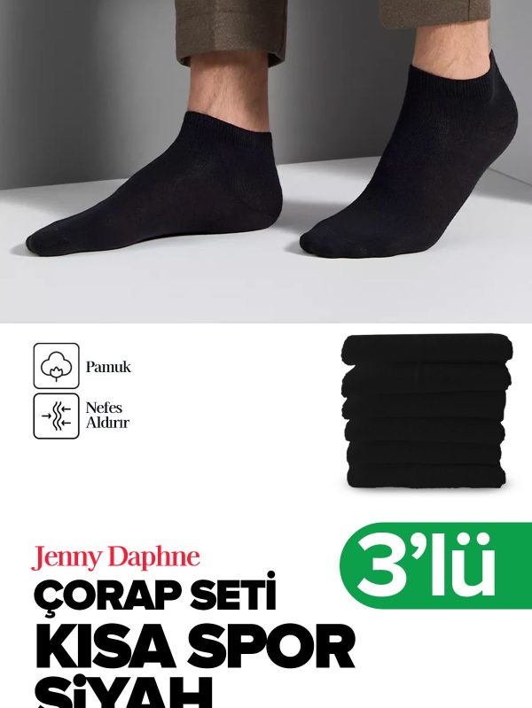 3 Çift Ekonomik Basic Model Pamuklu Patik Kısa Bilek Çorap - Görsel 4