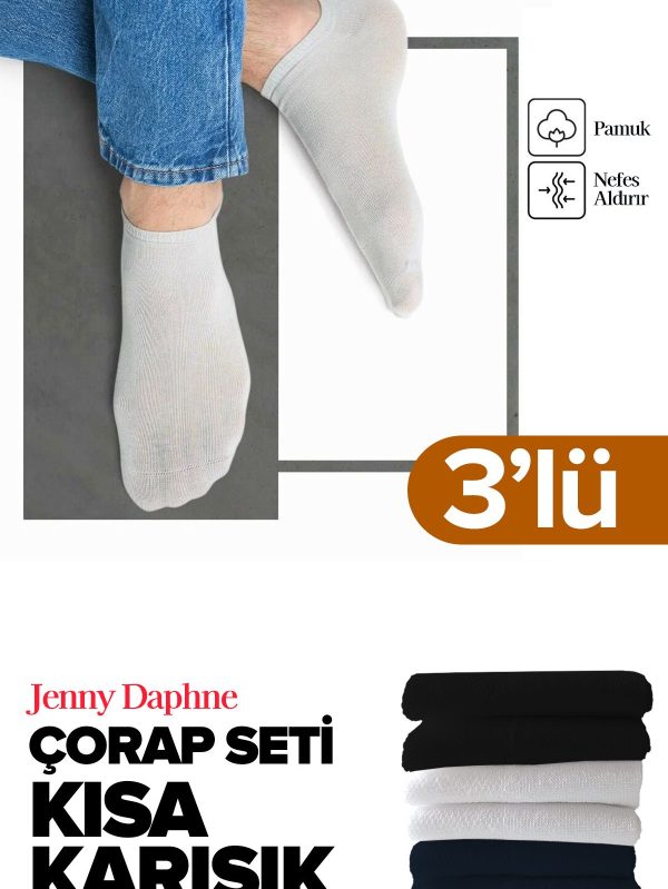 3 Çift Ekonomik Basic Model Pamuklu Patik Kısa Bilek Çorap - 40-44