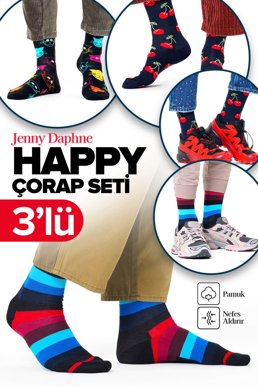 3 Çift Ekonomik Pamuklu Baskılı Unisex Soket Çorap - Görsel 4