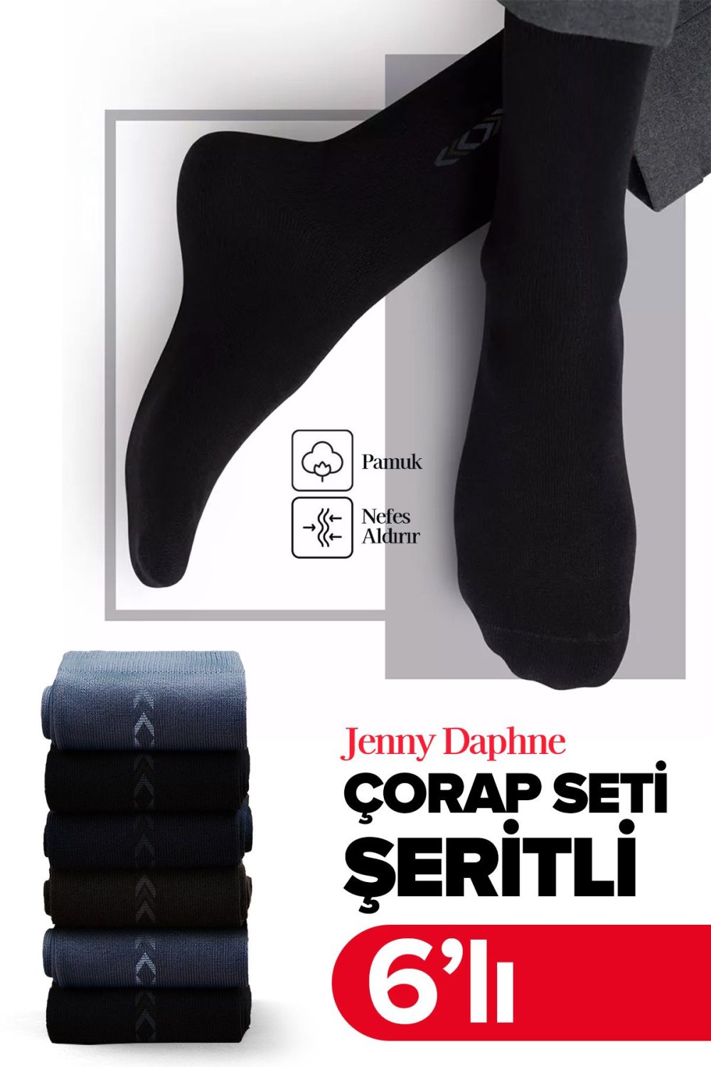 6 Çift Dikişli Ekonomik Pamuklu Desenli Erkek Soket Çorap