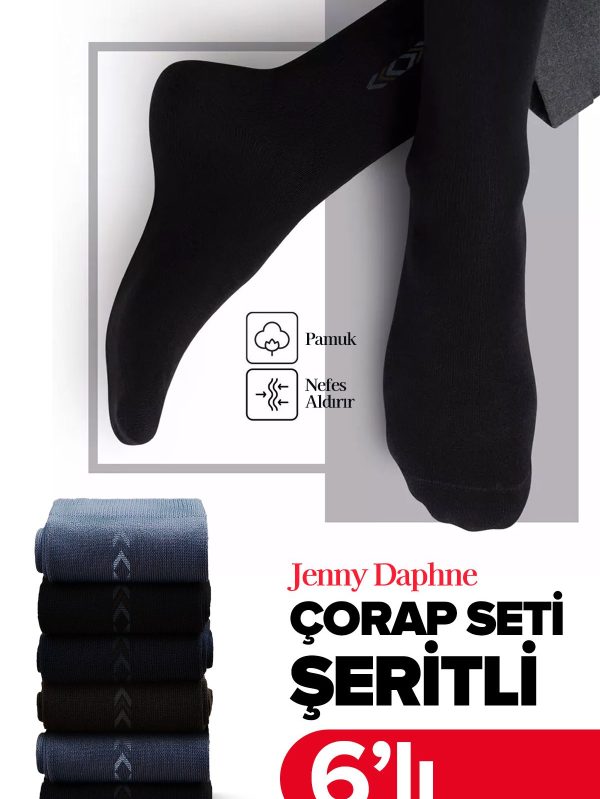 6 Çift Dikişli Ekonomik Pamuklu Desenli Erkek Soket Çorap