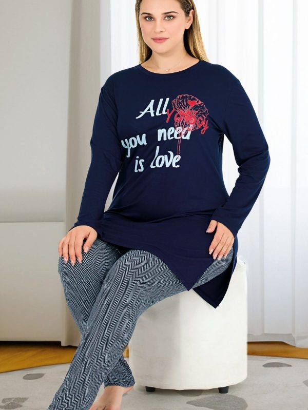 Çizgili Yumuşacık Kapri Alt Uzun Kollu Lacivert Üst Büyük Beden Viskon Kapri Pijama Takımı 11401 - 2XL