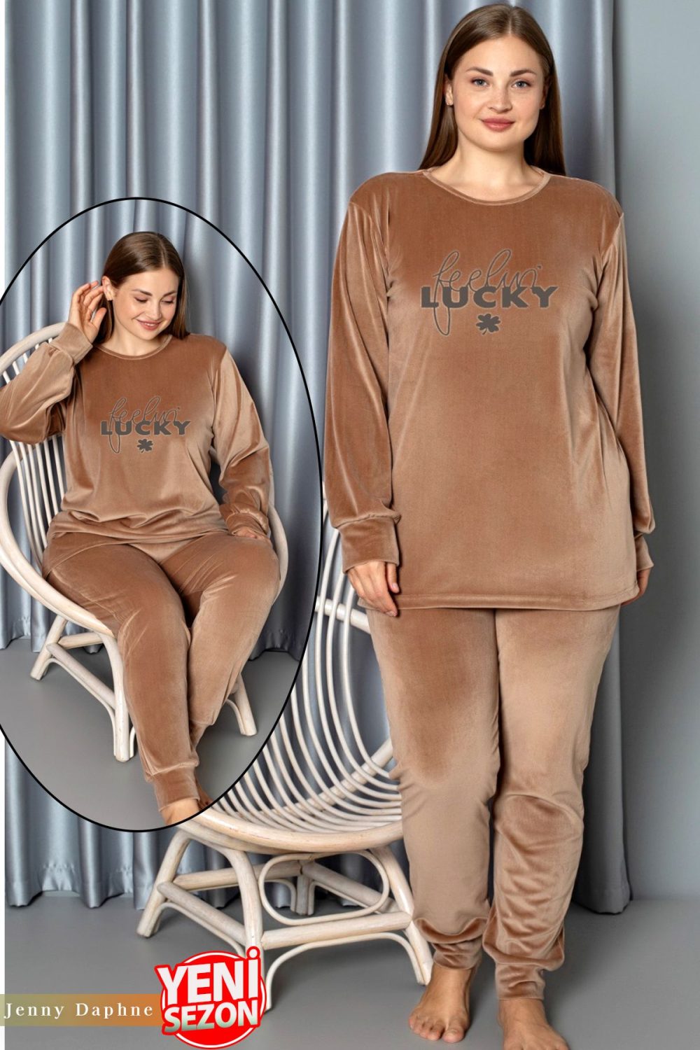 Yumuşak Dokulu Bal Köpüğü Renkli Fransız Kadife Pijama Takımı 28508