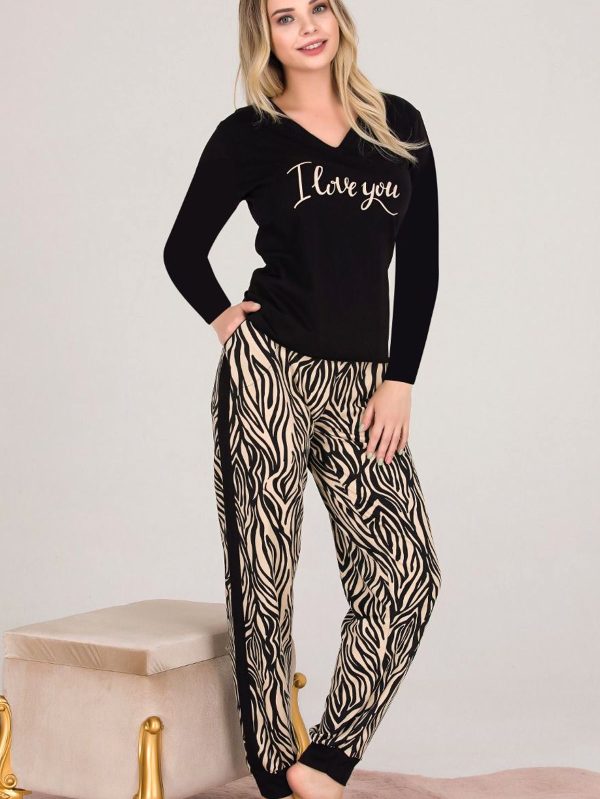Viskon Kumaş Zebra Motifli Uzun Kollu Lady Pijama Takımı 11660 - Görsel 2