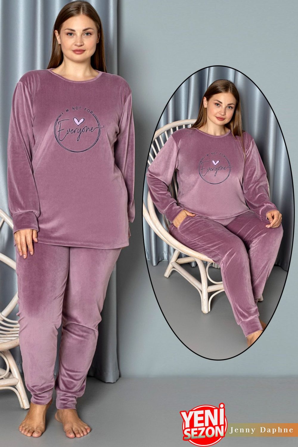 Yumuşak Dokulu Eflatun Renkli Fransız Kadife Pijama Takımı 28502