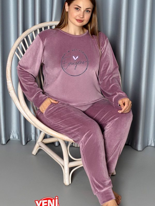 Yumuşak Dokulu Eflatun Renkli Fransız Kadife Pijama Takımı 28502 - Görsel 2