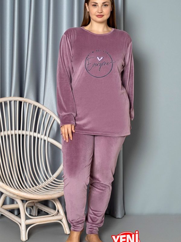 Yumuşak Dokulu Eflatun Renkli Fransız Kadife Pijama Takımı 28502 - Görsel 3