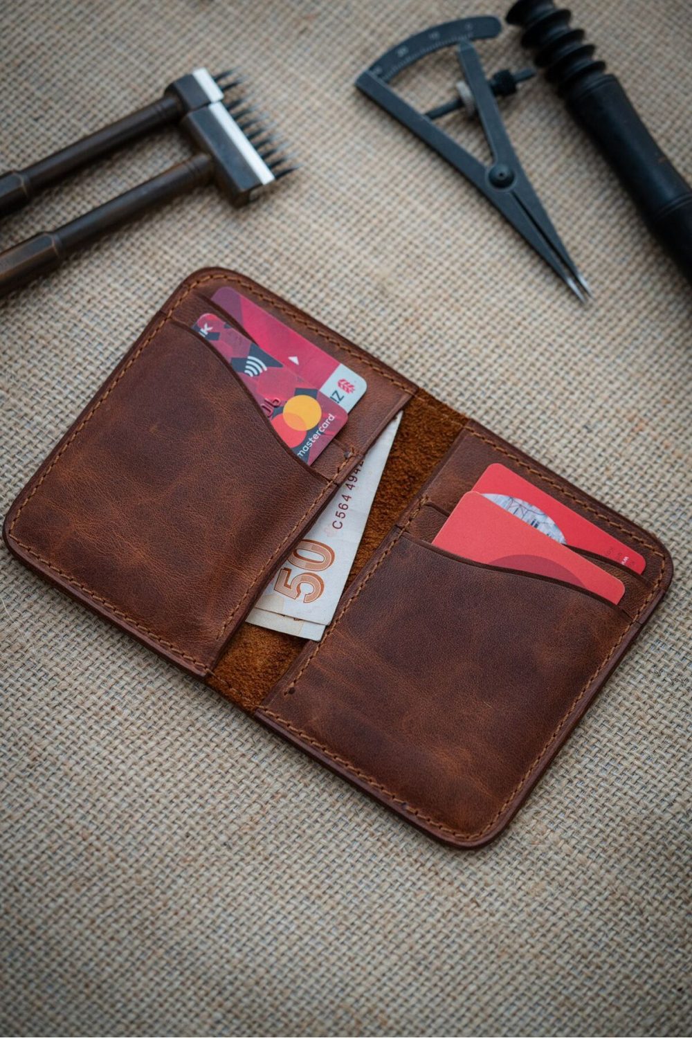11x8cm %100 El Yapımı Deri Cüzdan
