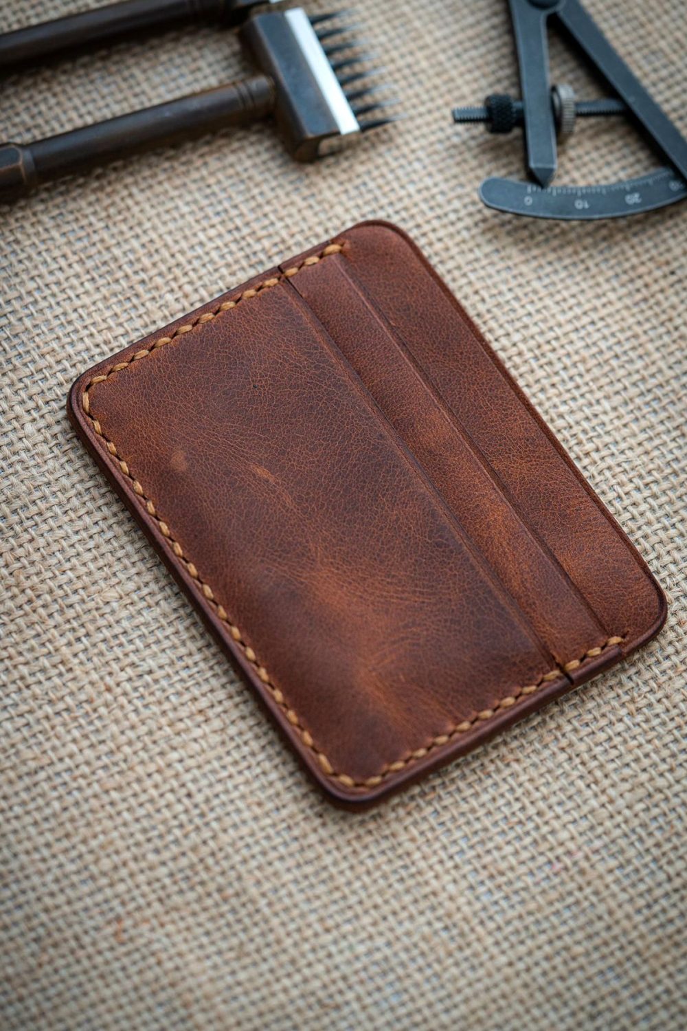 10,5x8cm %100 El Yapımı Deri Cüzdan