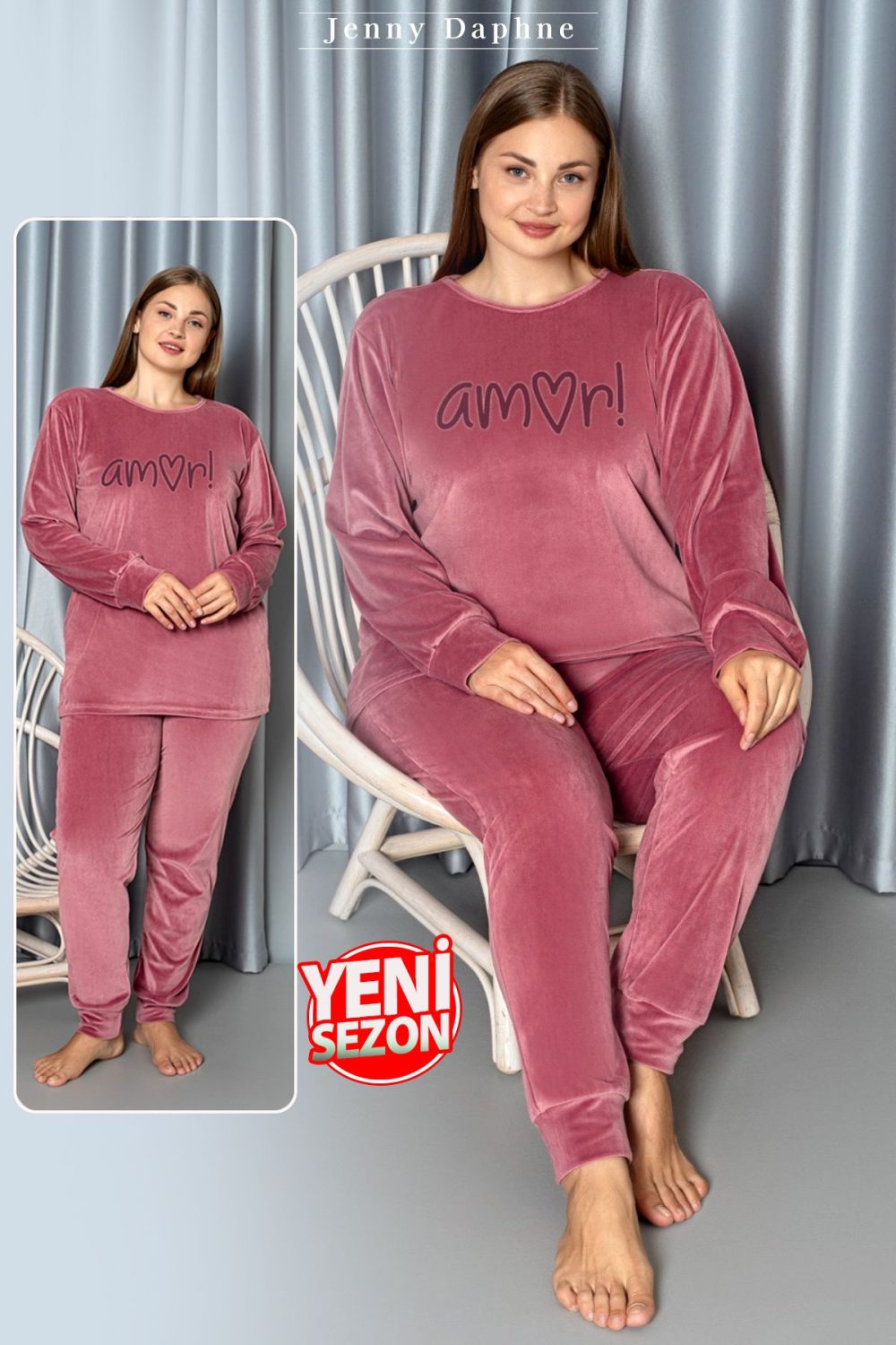 Yumuşak Dokulu Pembe Renkli Fransız Kadife Pijama Takımı 28500