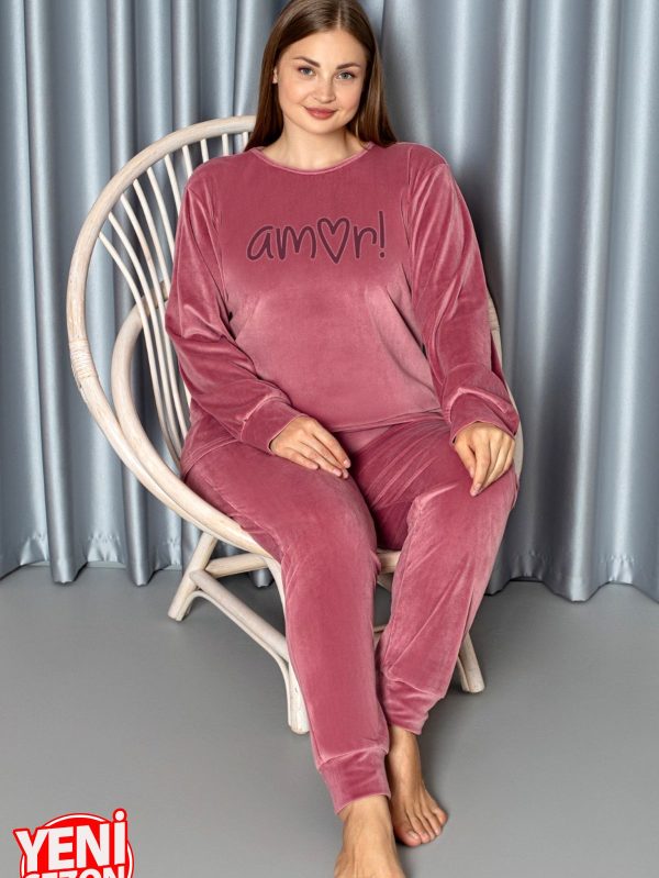 Yumuşak Dokulu Pembe Renkli Fransız Kadife Pijama Takımı 28500 - Görsel 3