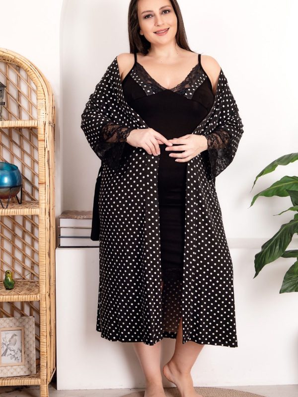 Lady Çiçek Desenli Viskon Kumaş Gecelik Sabahlık Takımı 19205 - 2XL