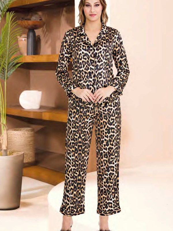 Leopar Desenli Saten Uzun Pijama Takımı 15079 - Görsel 2