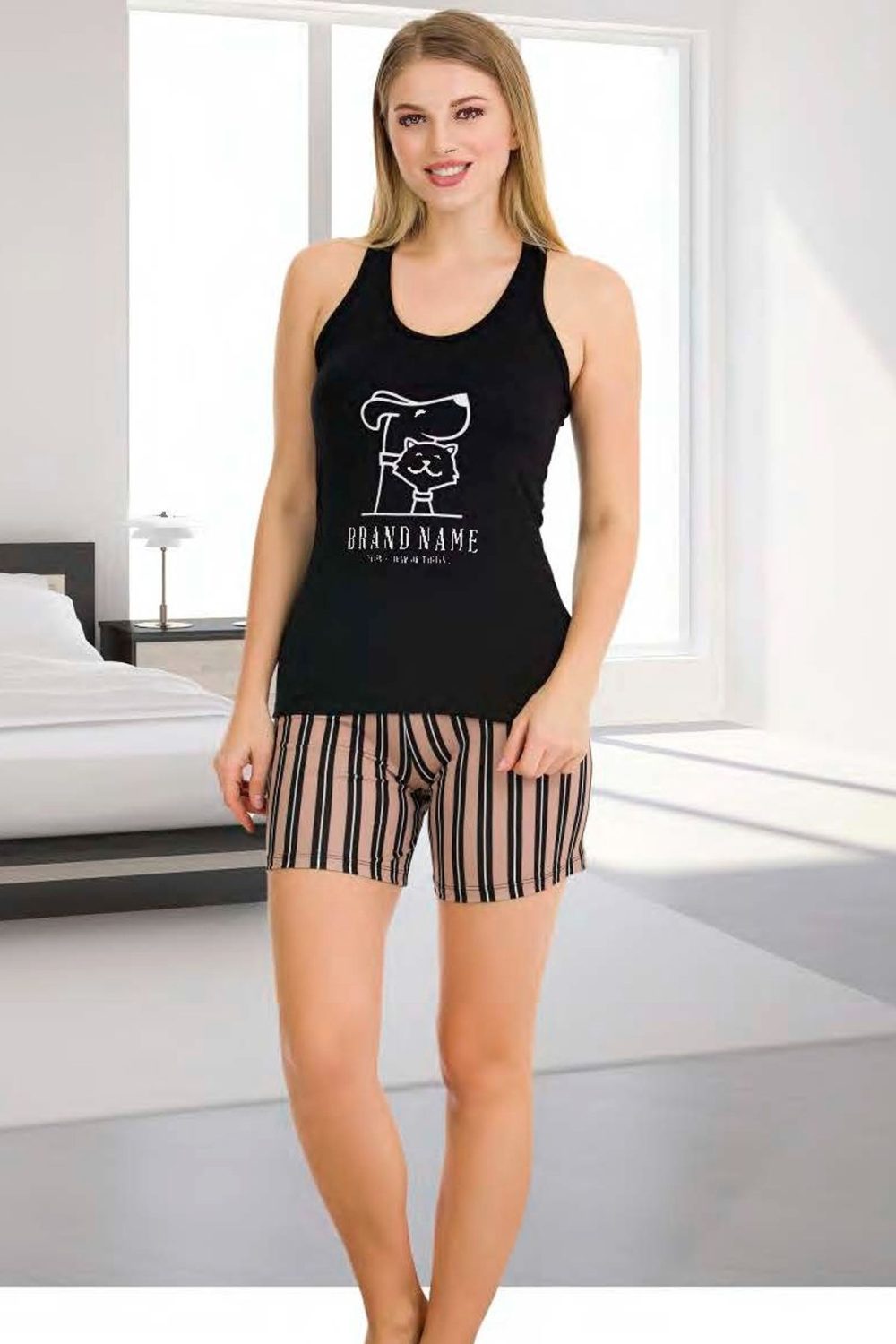 Lady Normal Beden Şortlu Pijama Takımı 7711 - Görsel 2